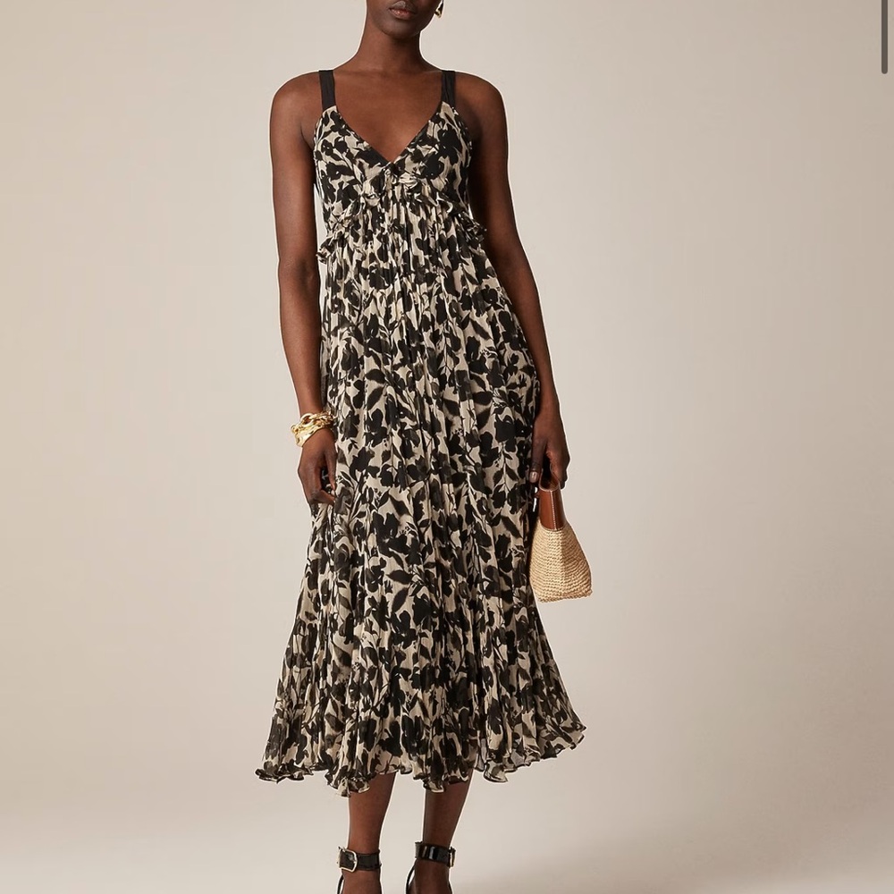 J. Crew Black and Cream Floral Midi Sundress